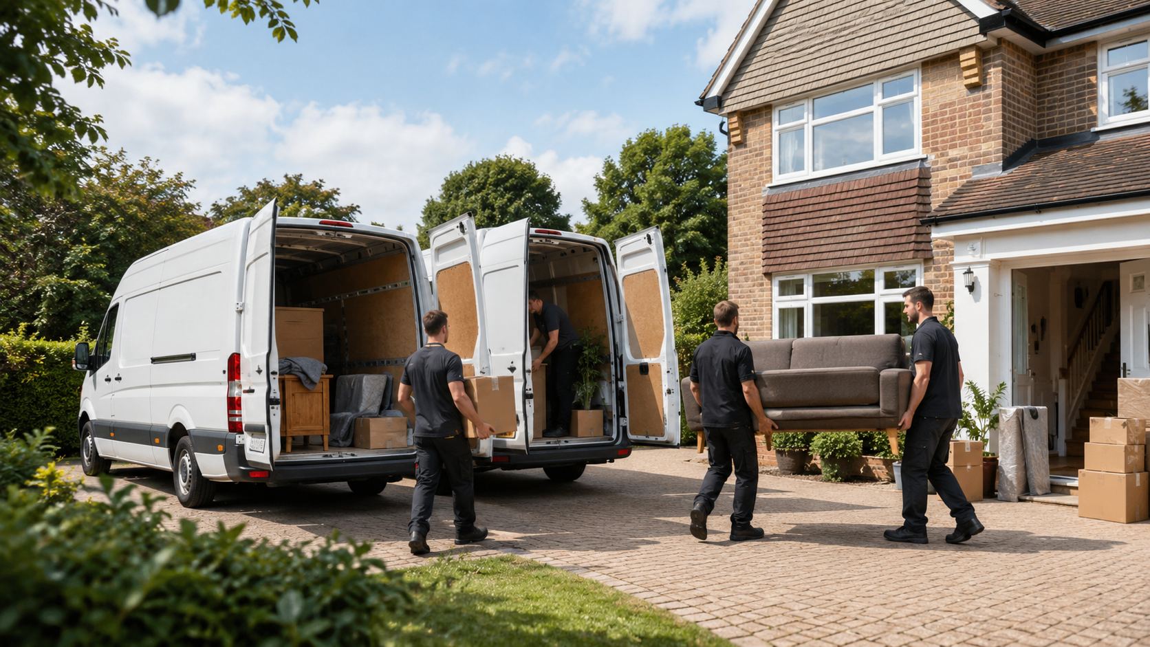 Chargement de mobilier dans des véhicules utilitaires lors d'un débarras professionnel